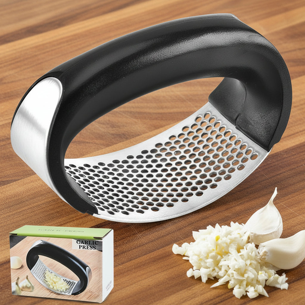 新型円形ガーリックプレス|手動にんにくつぶし器・多用途アーク型キッチンミニミル