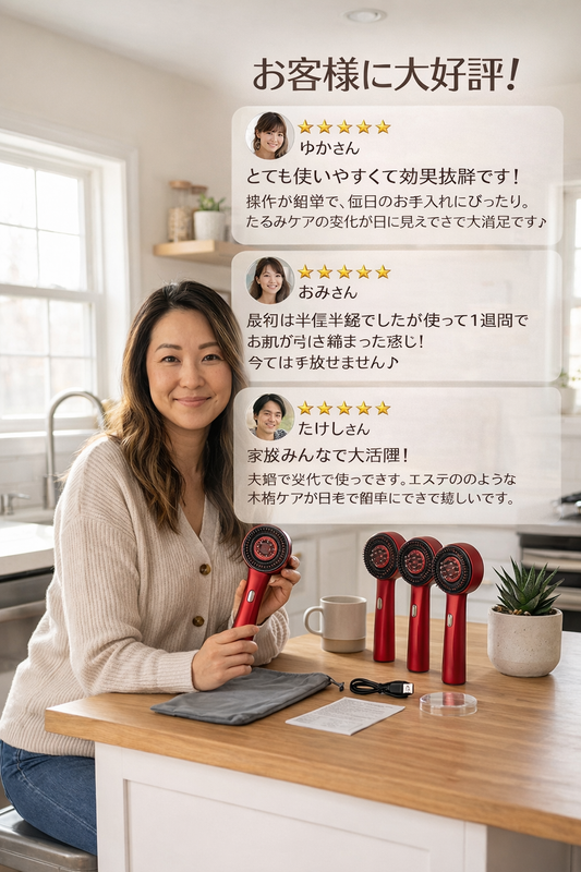 KAMIWA™ 電動スカルプマッサージコーム
振動 × 赤色光 × 頭皮ケア — 美髪への新しい習慣。