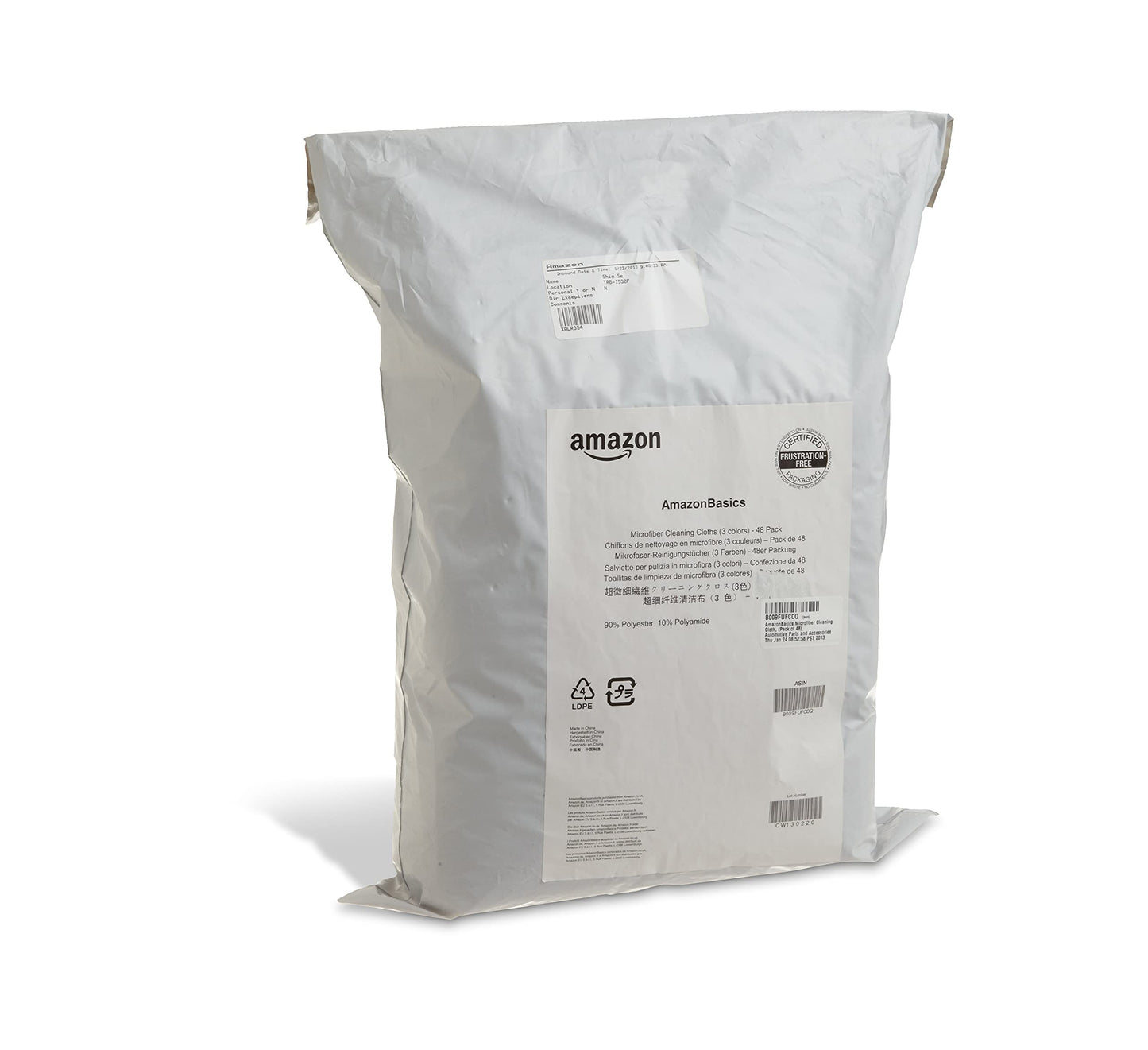 Amazon Basics Microfiber Cleaning Cloths, Thin, Car Wash Wipes, 24 Pack, Blue, White, Yellow, 15.7 x 11.8 inches (40 x 30 cm)