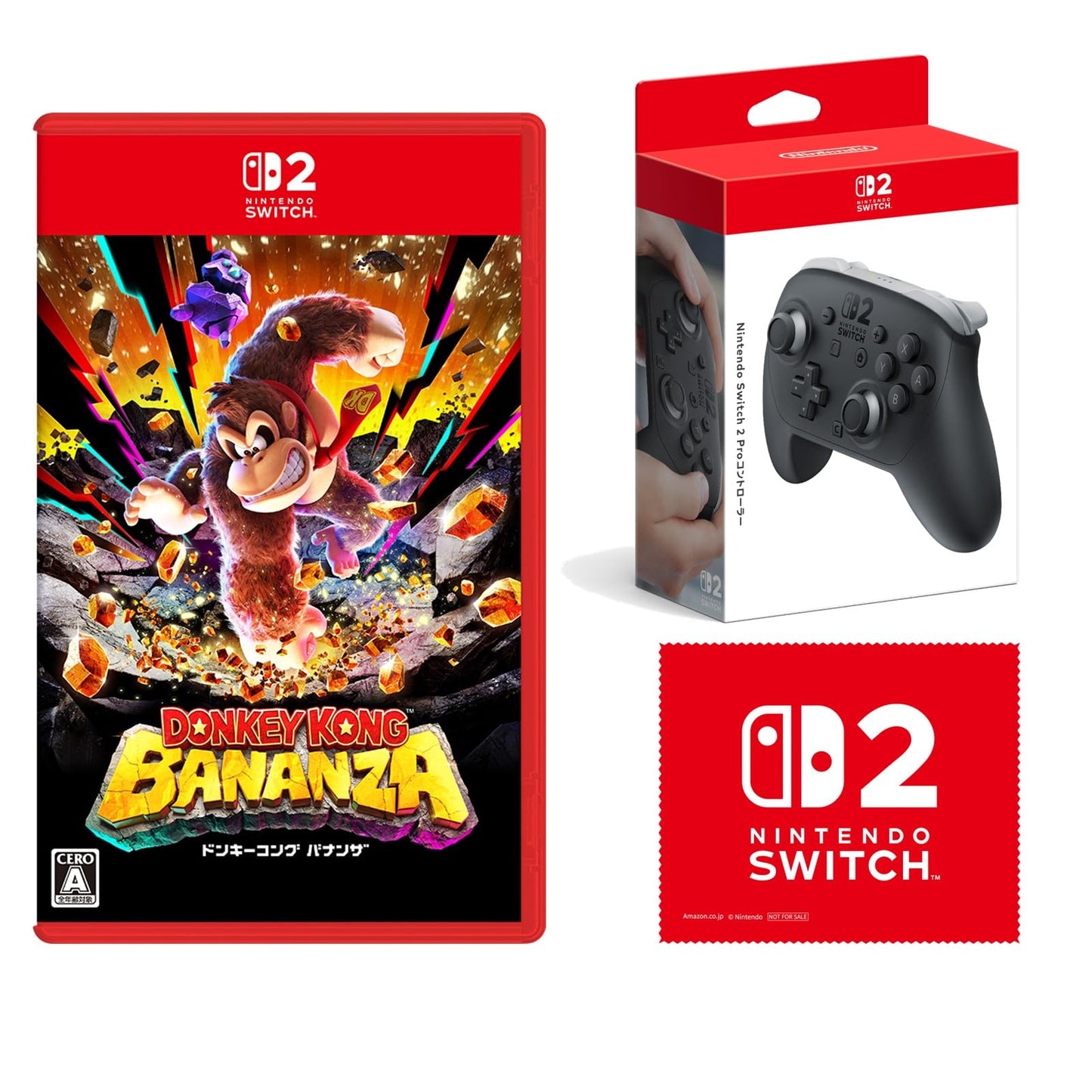 ドンキーコング バナンザ -Switch2 ＆【任天堂純正品】Nintendo Switch 2 Proコントローラー 【Amazon.co.jp限定】特典 Nintendo Switch 2 ロゴデザイン マイクロファイバークロス 同梱