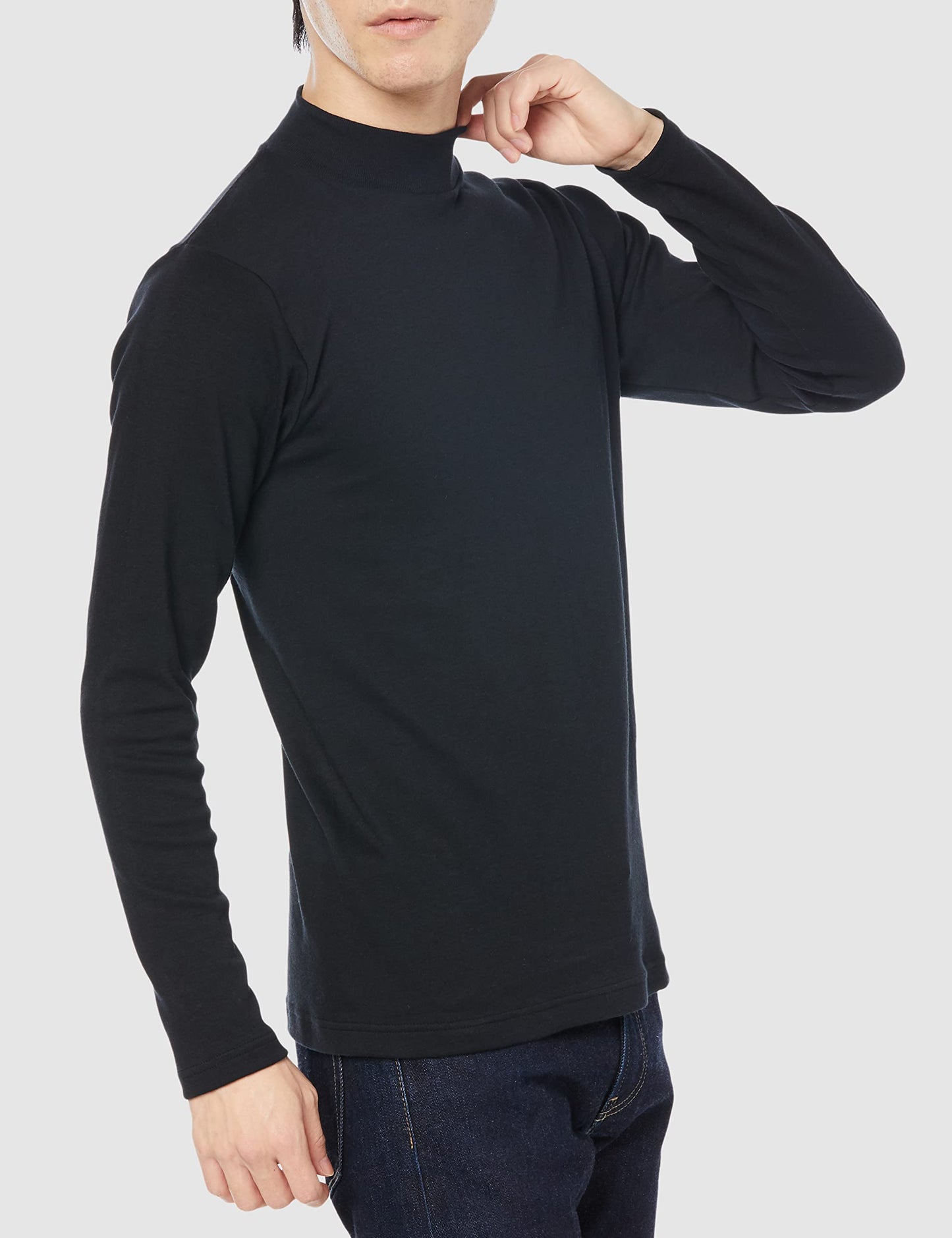 Hanes HM4-Q507A Men's Long T-Shirt, Warm Inner, Cold Protection, Thick Inner High Neck Shirt, Long Sleeve, Warm, 100% Cotton, Long Sleeve Shirt