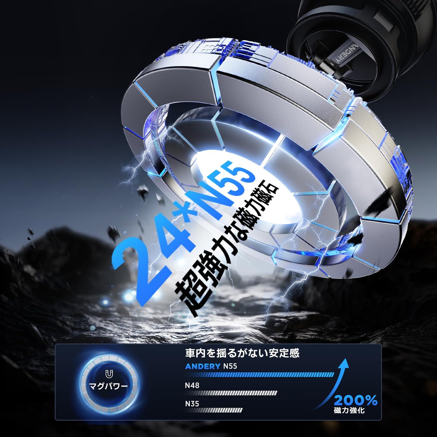 Smart Phone Holder, Car Magnet, Powerful Combination of Vacuum Suction Cup + Magnetic Power, Stability, Mag-safe, 24 x N55 Magnets, Super Car Supplies, In-Car Smartphone Holder, Multi-Angle Freely