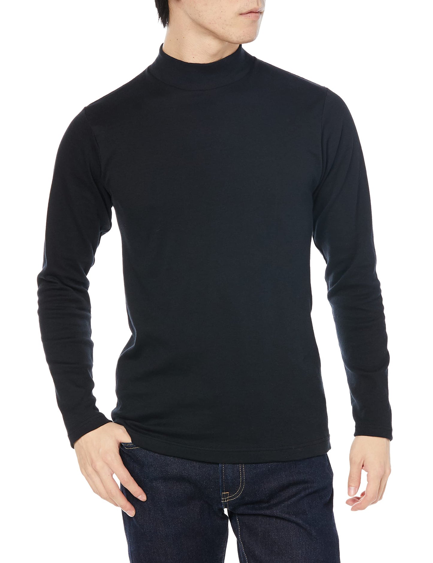 Hanes HM4-Q507A Men's Long T-Shirt, Warm Inner, Cold Protection, Thick Inner High Neck Shirt, Long Sleeve, Warm, 100% Cotton, Long Sleeve Shirt