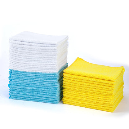 Amazon Basics Microfiber Cleaning Cloths, Thin, Car Wash Wipes, 24 Pack, Blue, White, Yellow, 15.7 x 11.8 inches (40 x 30 cm)