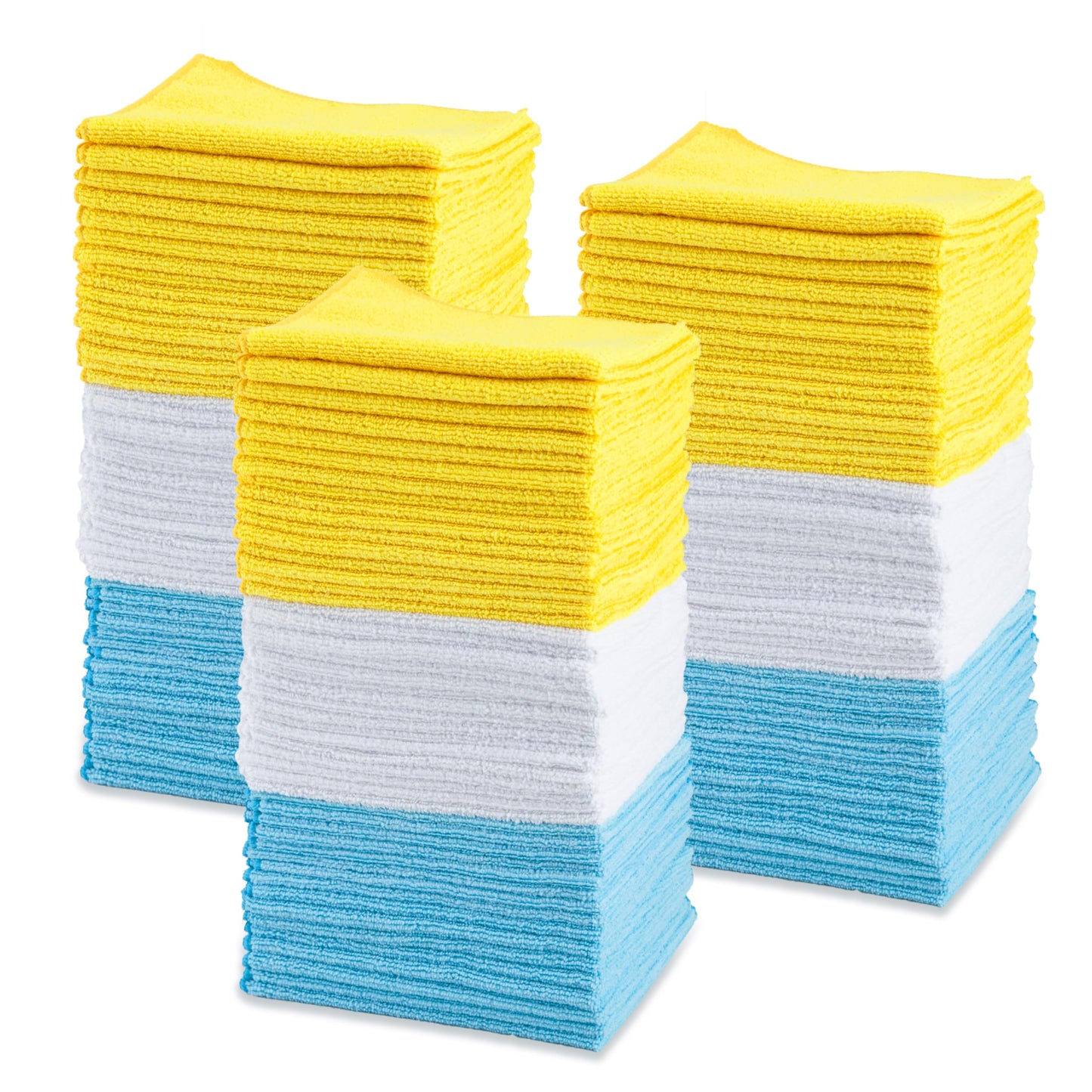 Amazon Basics Microfiber Cleaning Cloths, Thin, Car Wash Wipes, 24 Pack, Blue, White, Yellow, 15.7 x 11.8 inches (40 x 30 cm)