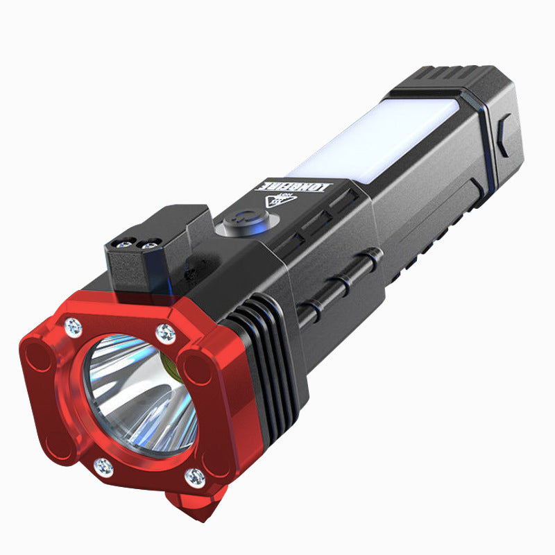 Cross-border multifunctional flashlight car safety hammer flashlight USB charging treasure outdoor home searchlight