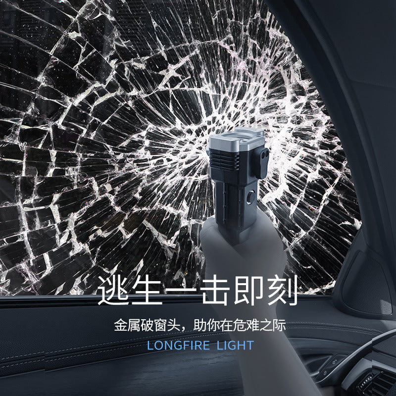 Cross-border multifunctional flashlight car safety hammer flashlight USB charging treasure outdoor home searchlight