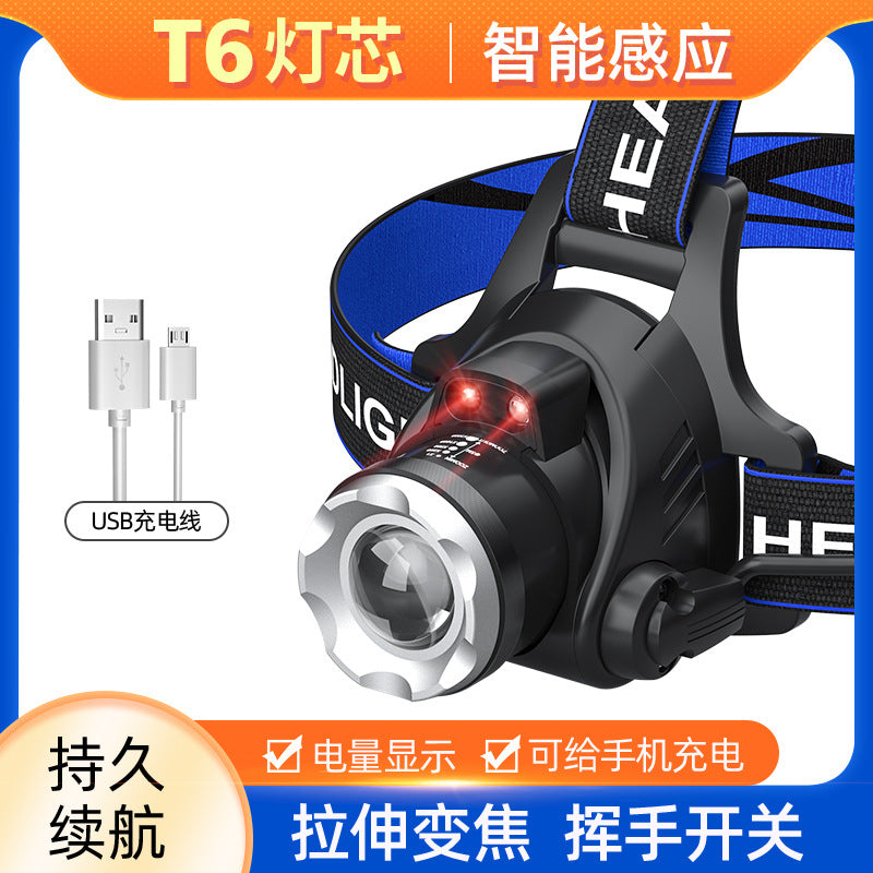 T6 高輝度LEDヘッドライト ズーム式・USB充電・長寿命｜釣り・キャンプ・アウトドア用ヘッドランプ 暗闇を強力に照らす、アウトドア必携の高性能ヘッドライト。 T6高輝度LED搭載で、キャンプや釣り、登山、夜間作業まで幅広く活躍。 ズーム機能＋USB充電式で、使い勝手と耐久性を両立したプロ仕様モデルです。