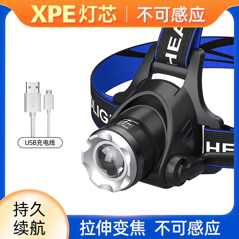 T6 高輝度LEDヘッドライト ズーム式・USB充電・長寿命｜釣り・キャンプ・アウトドア用ヘッドランプ 暗闇を強力に照らす、アウトドア必携の高性能ヘッドライト。 T6高輝度LED搭載で、キャンプや釣り、登山、夜間作業まで幅広く活躍。 ズーム機能＋USB充電式で、使い勝手と耐久性を両立したプロ仕様モデルです。