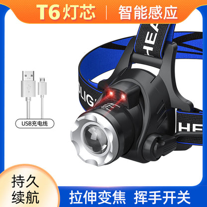 T6 高輝度LEDヘッドライト ズーム式・USB充電・長寿命｜釣り・キャンプ・アウトドア用ヘッドランプ 暗闇を強力に照らす、アウトドア必携の高性能ヘッドライト。 T6高輝度LED搭載で、キャンプや釣り、登山、夜間作業まで幅広く活躍。 ズーム機能＋USB充電式で、使い勝手と耐久性を両立したプロ仕様モデルです。