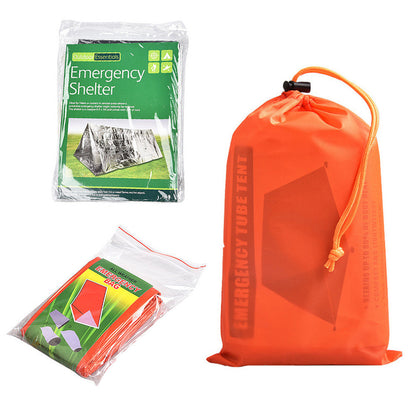アウトドア用シングルレイヤーテント & 緊急保温ブランケット 登山・災害対策・サバイバル用｜アルミフィルム保温寝袋・エマージェンシーブランケット 自然でも災害時でも、命を守る“緊急保温ギア”。 軽量で携帯しやすいシングルレイヤーテントと、 体温を保持するアルミ保温ブランケット（寝袋タイプ）のセットです。 登山、キャンプ、地震防災、遭難対策に最適。
