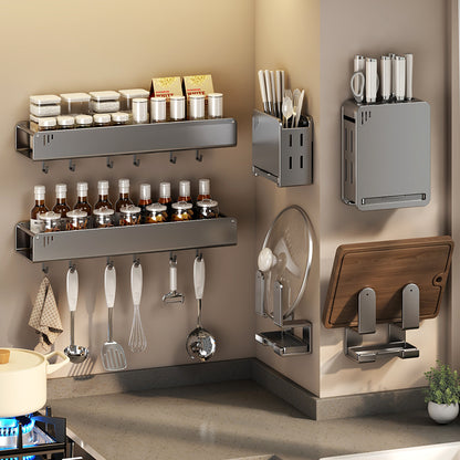 穴あけ不要 壁掛け式キッチンラック｜調味料収納・包丁スタンド・多機能キッチン収納ラック