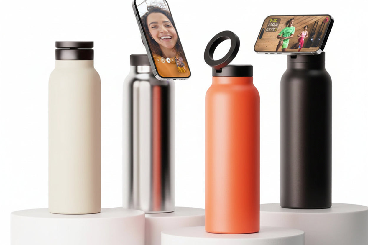 磁気スマホスタンド付き スポーツ用ステンレス製保温・保冷ボトル 大容量 × 最高のパフォーマンス