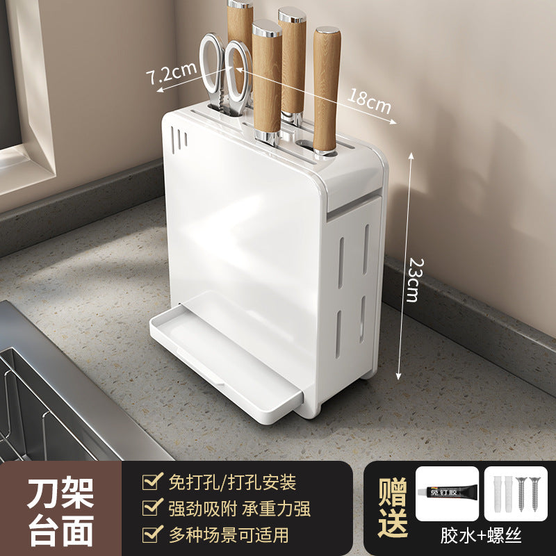 穴あけ不要 壁掛け式キッチンラック｜調味料収納・包丁スタンド・多機能キッチン収納ラック