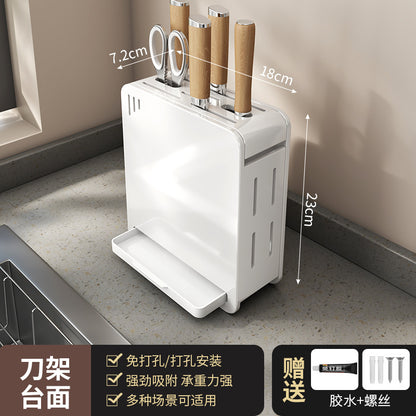 穴あけ不要 壁掛け式キッチンラック｜調味料収納・包丁スタンド・多機能キッチン収納ラック