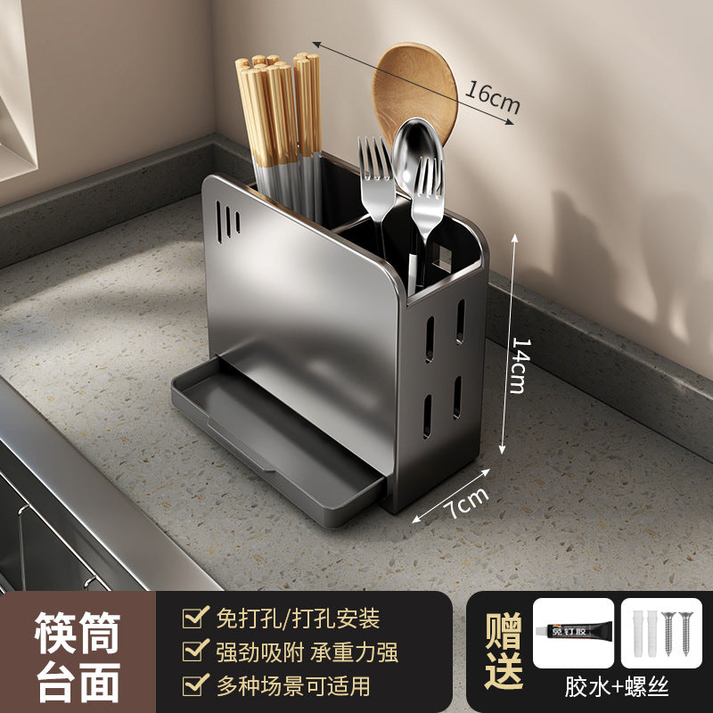 穴あけ不要 壁掛け式キッチンラック｜調味料収納・包丁スタンド・多機能キッチン収納ラック