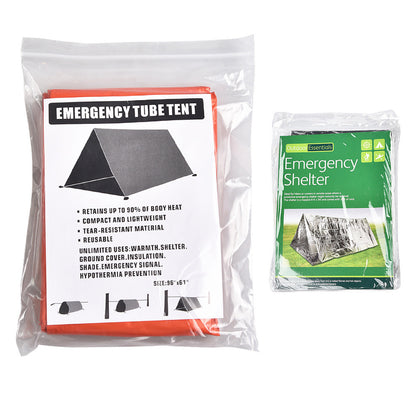 アウトドア用シングルレイヤーテント & 緊急保温ブランケット 登山・災害対策・サバイバル用｜アルミフィルム保温寝袋・エマージェンシーブランケット 自然でも災害時でも、命を守る“緊急保温ギア”。 軽量で携帯しやすいシングルレイヤーテントと、 体温を保持するアルミ保温ブランケット（寝袋タイプ）のセットです。 登山、キャンプ、地震防災、遭難対策に最適。