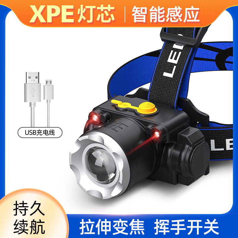 T6 高輝度LEDヘッドライト ズーム式・USB充電・長寿命｜釣り・キャンプ・アウトドア用ヘッドランプ 暗闇を強力に照らす、アウトドア必携の高性能ヘッドライト。 T6高輝度LED搭載で、キャンプや釣り、登山、夜間作業まで幅広く活躍。 ズーム機能＋USB充電式で、使い勝手と耐久性を両立したプロ仕様モデルです。