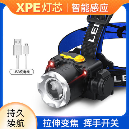 T6 高輝度LEDヘッドライト ズーム式・USB充電・長寿命｜釣り・キャンプ・アウトドア用ヘッドランプ 暗闇を強力に照らす、アウトドア必携の高性能ヘッドライト。 T6高輝度LED搭載で、キャンプや釣り、登山、夜間作業まで幅広く活躍。 ズーム機能＋USB充電式で、使い勝手と耐久性を両立したプロ仕様モデルです。