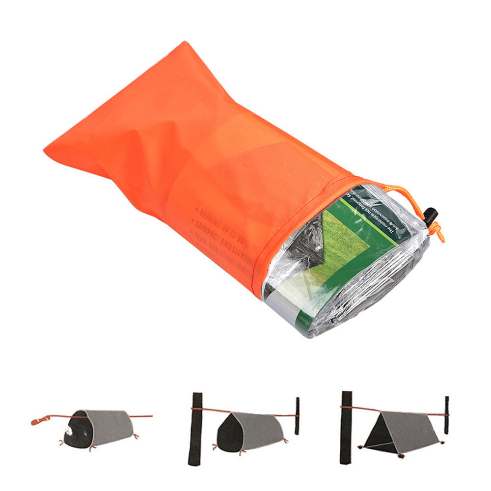 アウトドア用シングルレイヤーテント & 緊急保温ブランケット 登山・災害対策・サバイバル用｜アルミフィルム保温寝袋・エマージェンシーブランケット 自然でも災害時でも、命を守る“緊急保温ギア”。 軽量で携帯しやすいシングルレイヤーテントと、 体温を保持するアルミ保温ブランケット（寝袋タイプ）のセットです。 登山、キャンプ、地震防災、遭難対策に最適。