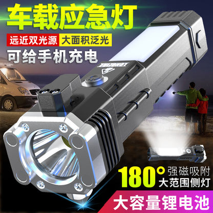 Cross-border multifunctional flashlight car safety hammer flashlight USB charging treasure outdoor home searchlight
