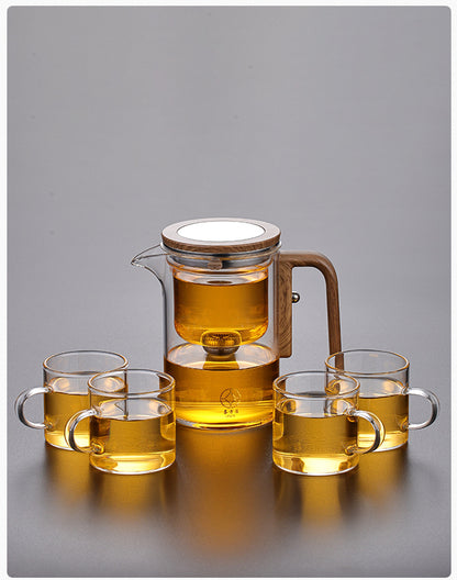 水と茶葉を分離できる耐熱ガラス製フローティングカップ功夫茶セット｜マグネット式ティーカップ・全ガラスフィルター搭載」